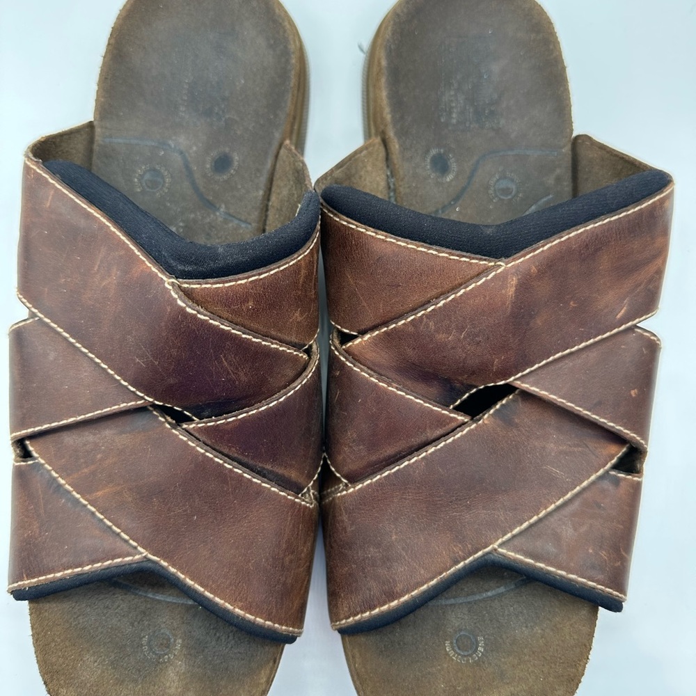 Timberland Smart Comfort System Brown Mens Leather Slides Sandals Size 12 WORN - Picture 7 of 7